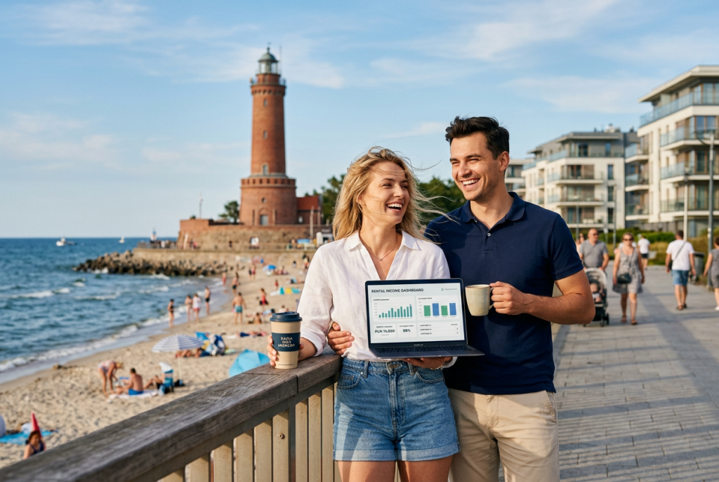 Para inwestorów nad morzem w Linea Mare Kołobrzeg prezentuje wyniki wynajmu apartamentu – inwestycja bezobsługowa