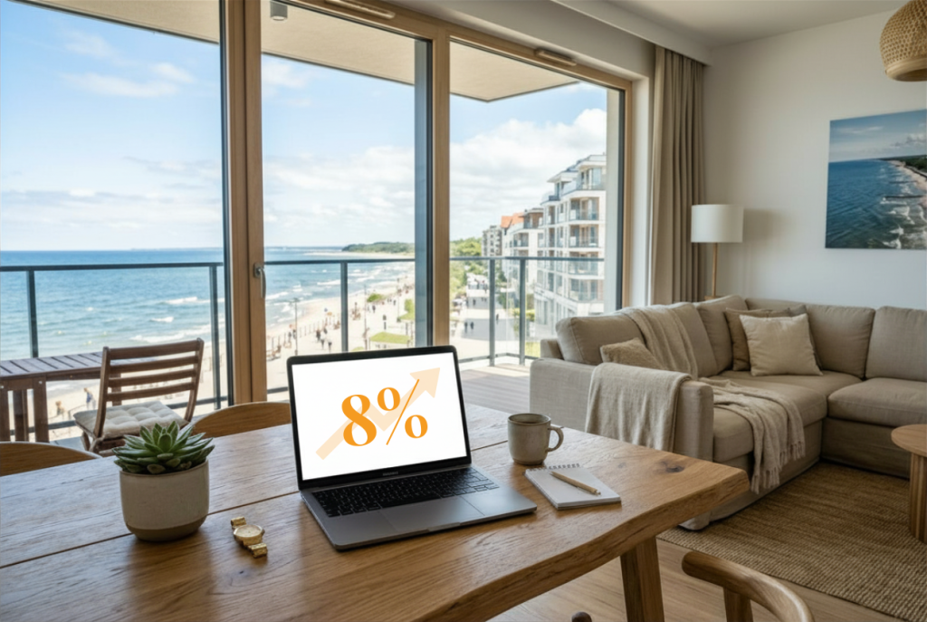 Stała stopa zwrotu 8% w inwestycji apartamentowej Linea Mare Kołobrzeg – apartament nad morzem z widokiem na Bałtyk